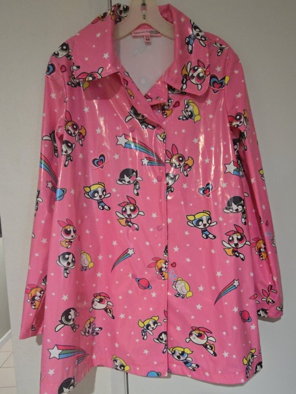 Dolls Kill x Powerpuff Girls Fly Girls Vinyl Rain Coat Pink XS